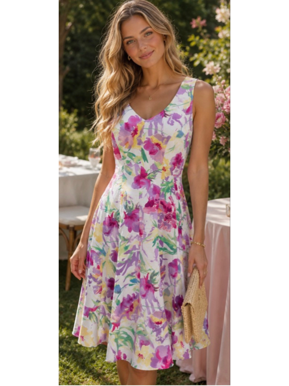 New CHAPS White Floral Sleeveless Dress Size 10